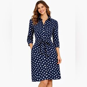 J. Crew Dark Blue Floral Long Sleeve Dress Size Small 6 EUC